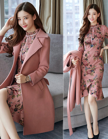 参加婚礼的衣服女秋冬装连衣裙两件套粉色订婚礼服敬酒服婚后回门211