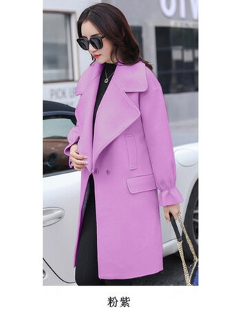 bxay2017新款反季毛呢外套女中长款秋冬季呢子大衣 粉紫 m(现货)