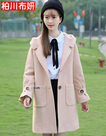 
                                        柏川布妍冬季新款少女冬装学生毛呢外套女韩版加厚呢子大衣学院风毛呢大衣甜美百搭学院风小清新甜美 米色 M                