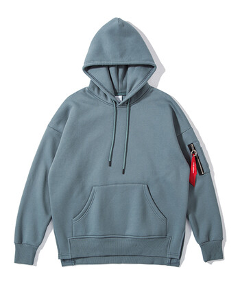 潮牌ma1口袋卫衣欧美情侣飘带军事风连帽衫纯色加绒加厚秋冬外套 灰