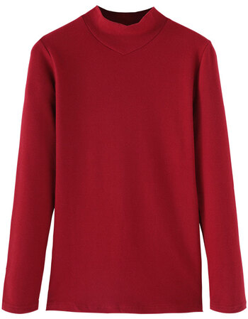 半高领打底衫女长袖t恤修身百搭春秋款显瘦简约纯色新款圆领上衣 红色