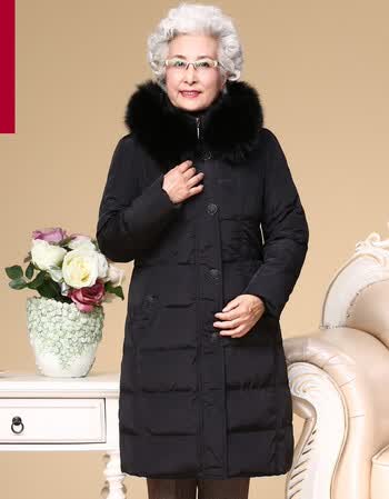 百里香奈老年人冬季中长款加厚保暖羽绒服60岁70奶奶装80老人老太太女