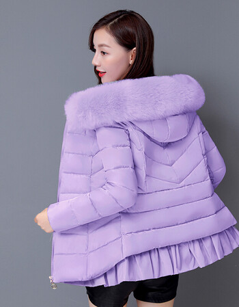 夏尔维纳棉衣女短款大毛领棉服2017新款韩版学生时尚棉袄 紫色 2xl