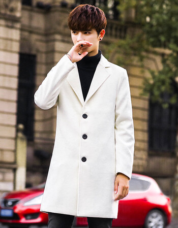古莱登2017秋季新款男士大码纯色中长款风衣毛呢大衣 白色 s