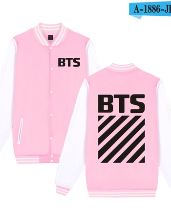 bts防弹少年团同款卫衣韩版潮牌男女加绒大码棒球服应援服 粉色 l