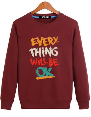 男长袖英文印花韩版潮流学生宽松大码胖子加肥加大肥人200斤 酒红色