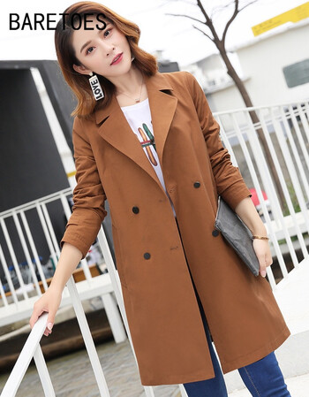 风衣女中长款韩版春秋2017新款宽松上衣服胖mm百搭休闲秋装外套 焦糖