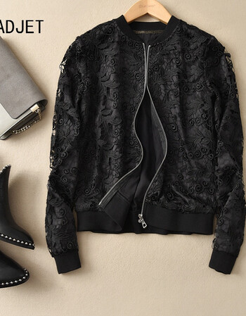 如雕刻般的精致 高品质水溶蕾丝 时尚棒球服夹克外套 米虫爱吃米 黑色