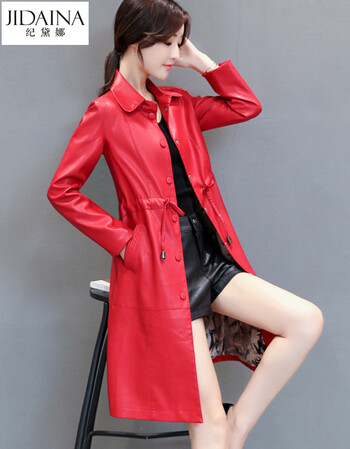 jidaina 秋冬海宁皮衣女中长款韩版修身外套绵羊皮风衣女 红色 xl 110