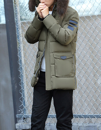 17冬季新品50绒毛领中长款男装羽绒服男 军绿色 l