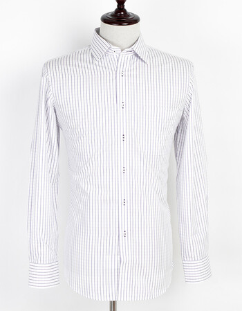 blue river/蓝河细格子衬衫男长袖衬衣男士纯棉商务休闲英伦风格纹寸