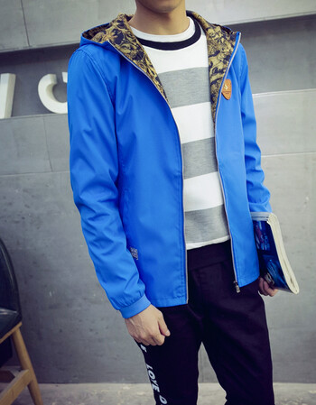 南先森2015秋冬新款夹克 欧美外套潮男连帽夹克男薄款 蓝色 xxl