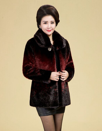 新款冬装中老年女加厚皮草外套妈妈装宽松大码仿貂毛貂皮大衣 牡丹花