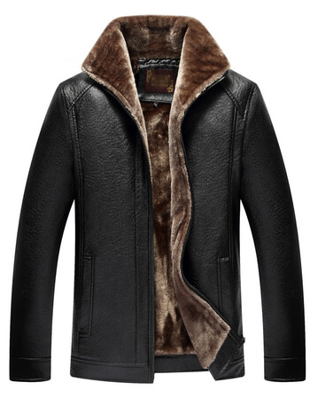 花花公子贵宾中老年人皮夹克pu水洗皮衣爸爸装皮毛一体毛领保暖外套
