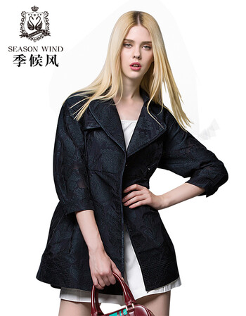 
                                        季候风秋季新品 欧美时尚气质修身翻领提花外套 风衣女 0703FA605 深兰BU3 L/165                