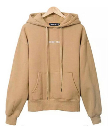 新款连帽卫衣女韩版刺绣仙鹤宽松加绒外套头爱心字母系带帽衫 016驼色