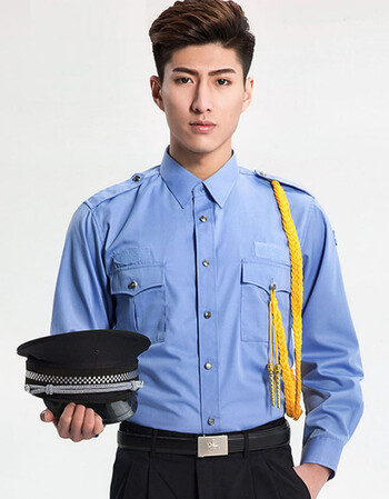 长袖保安秋装长袖套装酒店商场物业小区保安衬衫工作制服 蓝色衬衣