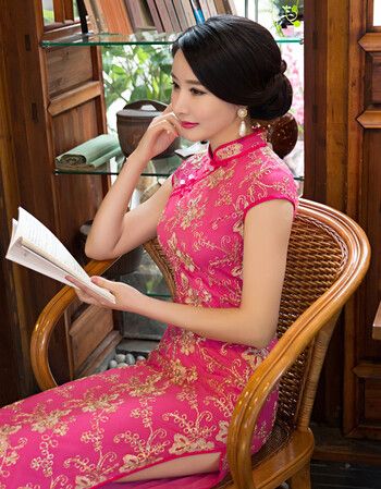 新款旗袍 长款蕾丝复古旗袍女春季修身显瘦旗袍裙气质优雅 712 l