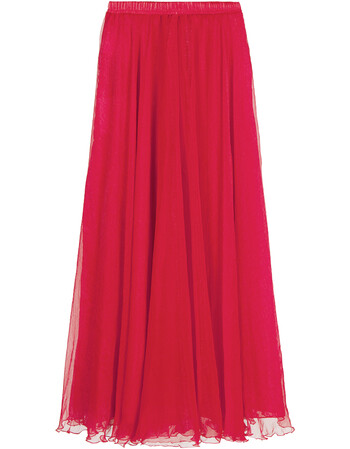 摆复古雪纺半身裙 中长款沙滩裙高腰纱裙长裙春 大红四片裙【红色里布