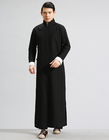 长衫男民国大码复古中式棉麻相声长袍评书大褂民国男风表演出服装