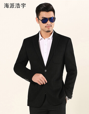 海派浩宇 毛呢西服男士修身休闲时尚青年西装外套 1651黑色毛呢外套