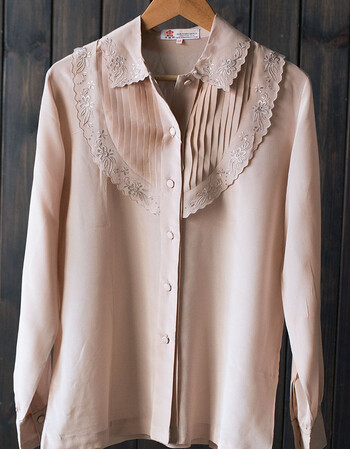 老上海真丝手工刺绣伊顿领长袖女衬衫 驼色 40