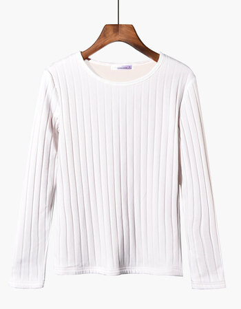打底衫女秋冬长袖圆领t恤修身百搭大码棉内搭保暖衣服女加厚加绒 米