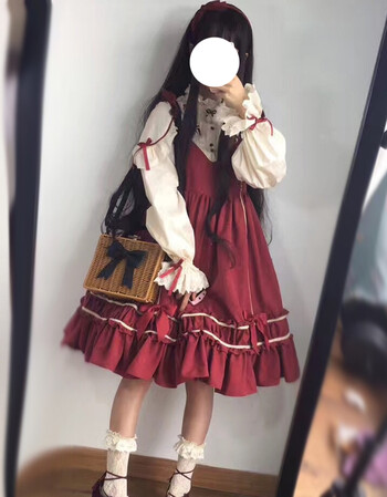 微渺洋装lolita人形师op假两件/jsk吊带连衣裙宽松可爱日系软妹裙 酒