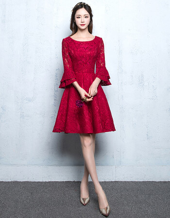 怡品堂新娘敬酒服2018新款冬季长袖短款红色蕾丝结婚回门小礼服连衣裙