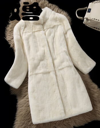 2017冬季新款立领整皮獭兔毛皮草外套女九分袖中长款 米白色 m