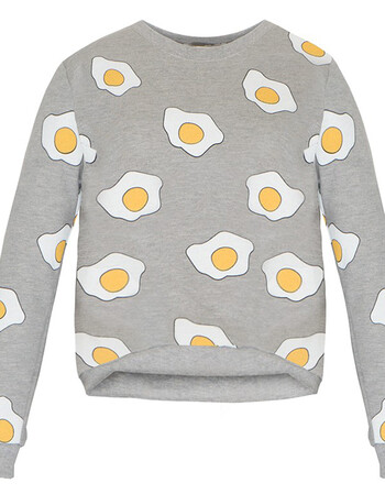 2015秋新款 甜美学院风卡通煎蛋印花 宽松休闲套头卫衣 灰色 m