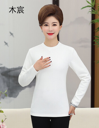 40-50岁妈妈装纯色圆领上衣中年妇女纯棉t恤 白色 xl