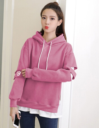 秋装新款韩版宽松假两件长袖卫衣女薄款潮学生bf风ulzzang上衣服 紫红