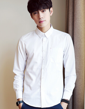 白色衬衫男长袖加绒保暖修身韩版潮帅气寸衫学生打底内搭男士衬衣
