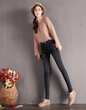 韩潮 以纯牛仔裤女2018新款弹力修身显瘦小脚裤 黑色 25