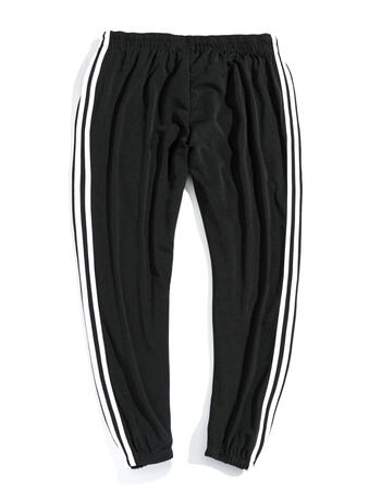 潮les帅t中性小码2017新款韩版潮流条纹运动裤学生s码裤子 黑色 s