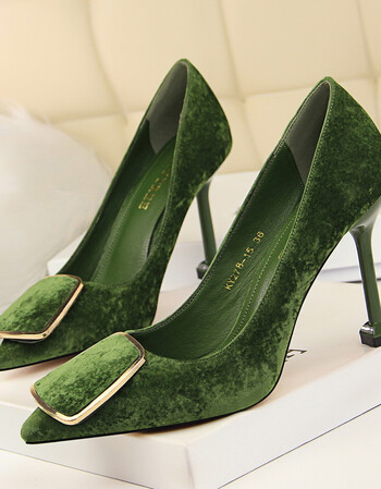 2018早春高跟鞋猫跟细跟公主尖头性感百搭宴会夜店晚会礼服单鞋 绿色