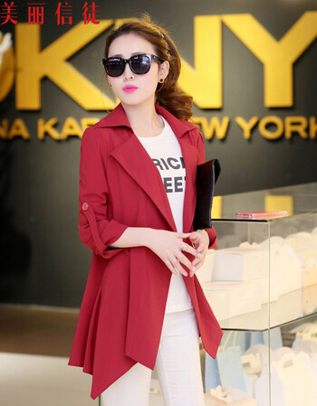 美丽信徒休闲风衣 女中长FY1518 酒红色 XXXL