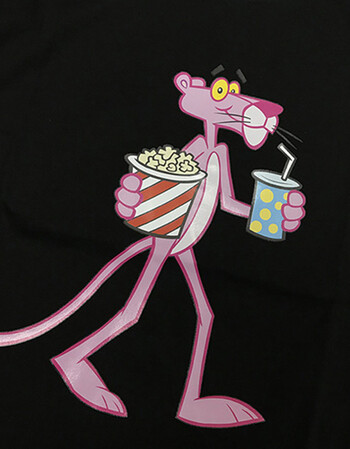 花花公子夏季新款卡通印花粉红豹休闲短袖t恤男女同款情侣款 黑色 xl