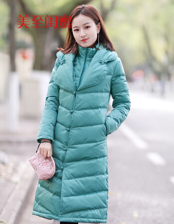美至闺蜜80100中国风女复古文艺范民国风羽绒服民族风现货 白青色