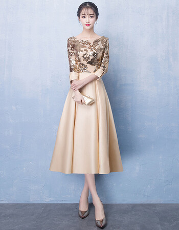 宴会晚礼服2017新款长袖高贵优雅金色端庄大气主持人年会礼服裙女