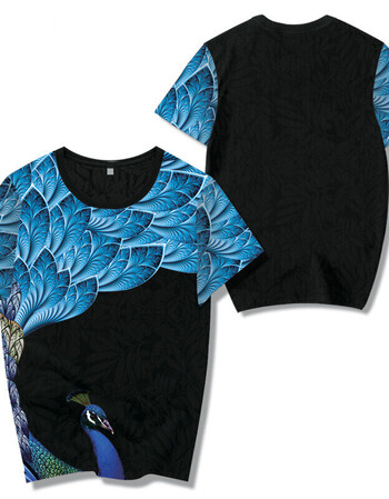 香港潮牌2018夏季中国风孔雀印花t恤男装短袖个性半袖体恤衫衣服 206