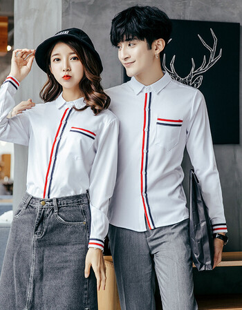 c2潮朝秋冬新款长袖衬衫情侣装新款拼色衬衣男女修身上衣打底衫工作服