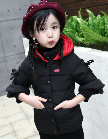童装女童羽绒服短款加厚韩版外套新款冬装宝宝上衣公主潮 黑色 120cm