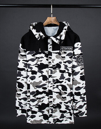 男士连帽迷彩夹克青年修身长款外套日系挂拍 白色迷彩 l