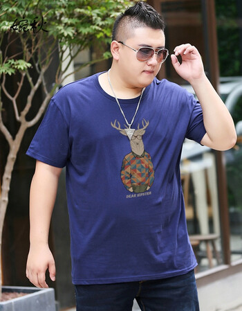 号超大码胖人纯棉半袖上衣加肥加大t桖小衫 深蓝鹿头人 4xl 210斤左右