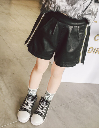 女童宝宝pu皮短裤春秋季中小童韩版童装儿童小女孩松紧腰阔腿靴裤