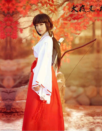 漫呦呦犬夜叉动漫月华夜cos衣服桔梗巫女cos服 巫女衣服*木屐*袜子 xl