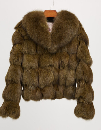 艾方鸟 大狐狸毛领头毛皮草女士短款外套狐狸毛皮草外套女 秋香绿 m