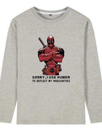 莎q版漫威英雄死侍deadpool圆领长袖体恤春秋青少年学生大码衣服t恤新